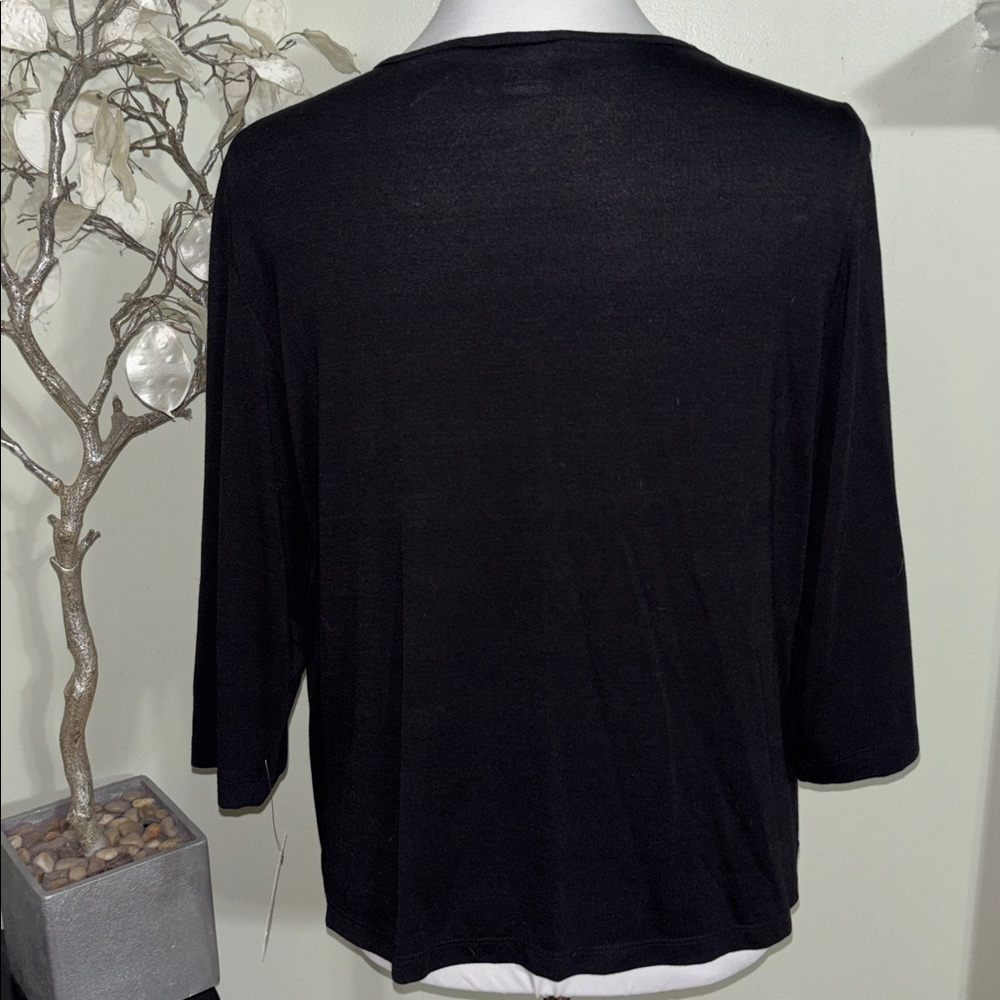 Alfred Dunner Black and White Cardigan Sweater Top - Picture 5 of 6